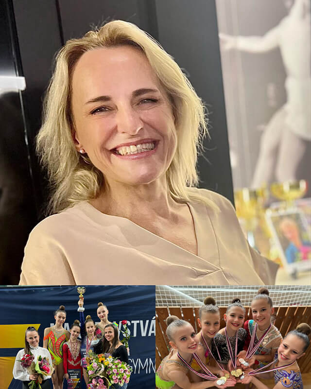 Zakladateľka klubu PhDr. Erika Brandnerová, pod ňou gymnastky Danubie s medailami a pohárom